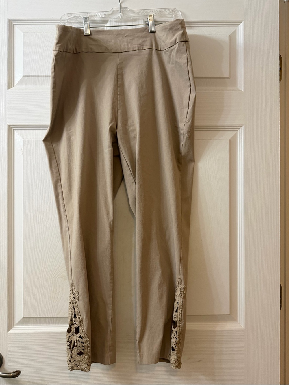 Women's Cropped Embellished Hem Pants - Beige